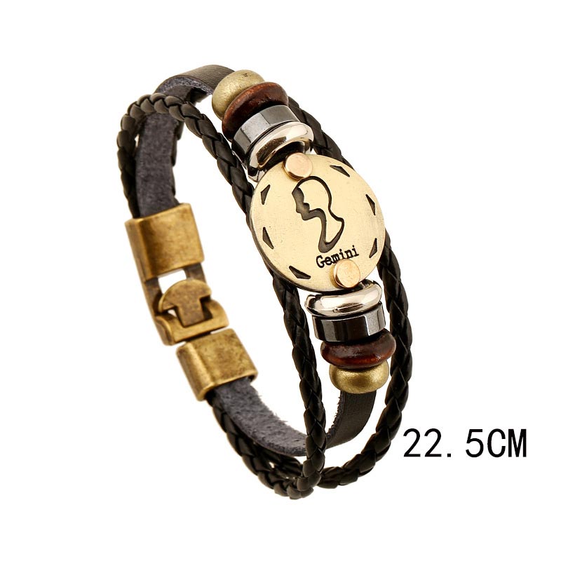 KarmaRipple's 12 Constellations of the Zodiac Hematite Leather Talisman Bracelet ( p14