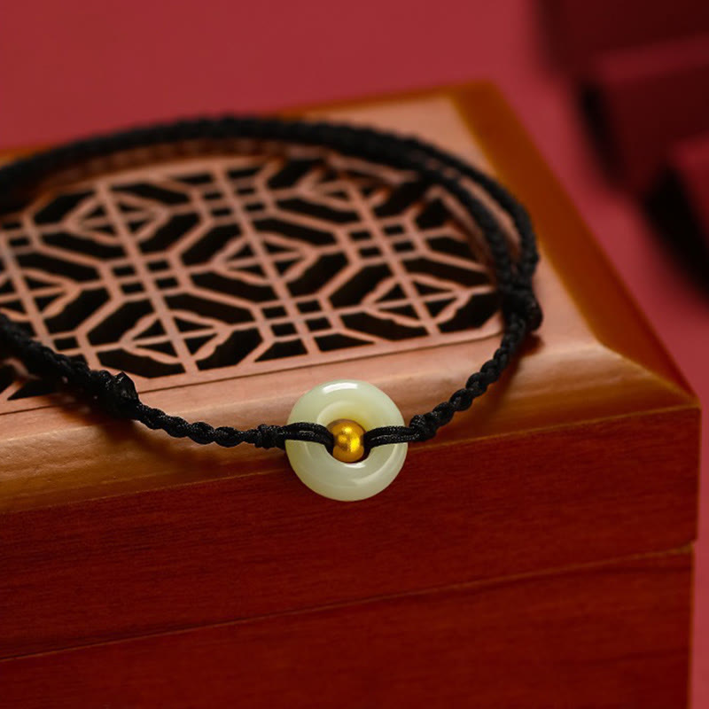 KarmaRipple's 999 Gold Bead Round Peace Buckle Hetian Jade Fortune Abundance Woven Bracelet Anklet p8