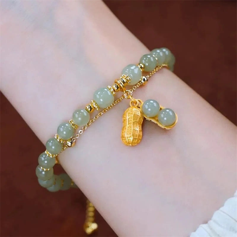 KarmaRipple's Jade Leaf Ginkgo Tulip Peanut Fu Character Fortune Beaded Bracelet p18