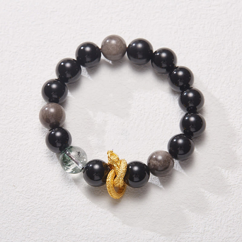 KarmaRipple's Authentic Silver Sheen Obsidian Dragon Green Phantom Protection Bracelet p3