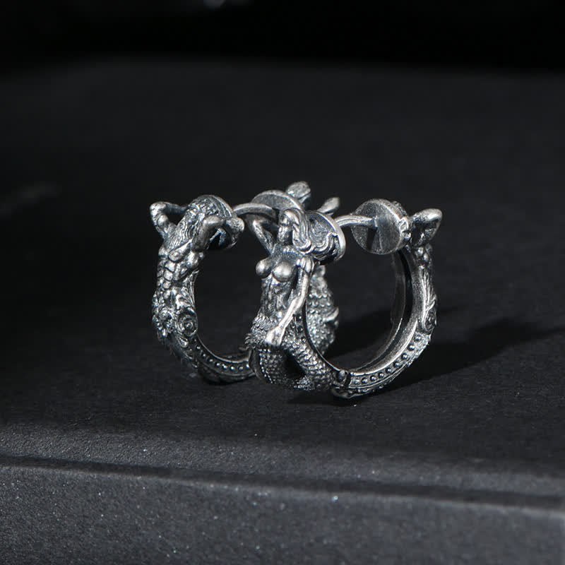 KarmaRipple's 925 Sterling Silver Dragon Hoop Pattern Protection Earrings p11