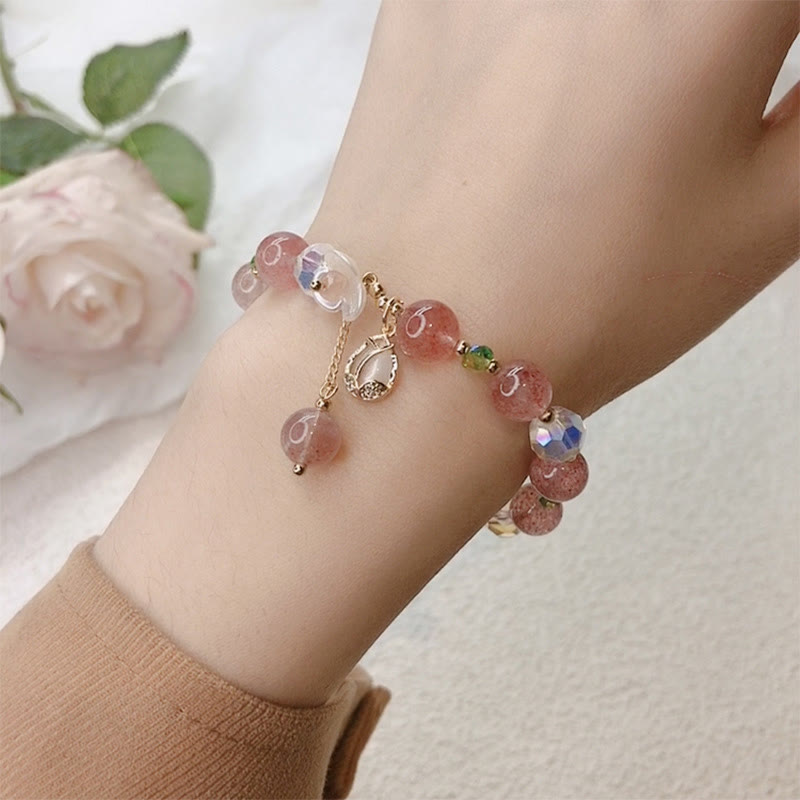 KarmaRipple's Strawberry Quartz Rutilated Quartz Fluorite Flower Balancing Bracelet p14
