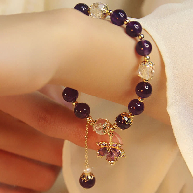 KarmaRipple's 14k Gold Plated Authentic Amethyst Balancing Maple Leaf Talisman Bracelet p8