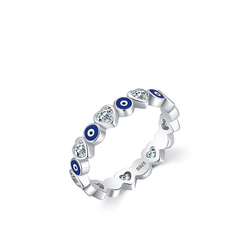 KarmaRipple's 925 Sterling Silver Evil Eye Love Heart Zircon Blessing Ring p5