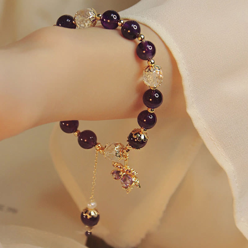 KarmaRipple's 14k Gold Plated Authentic Amethyst Balancing Maple Leaf Talisman Bracelet p3