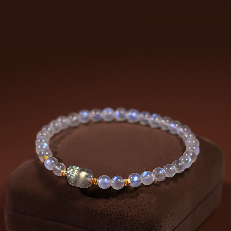 KarmaRipple's 925 Sterling Silver Plated Gold Authentic Moonstone PiXiu Balancing Bracelet p1