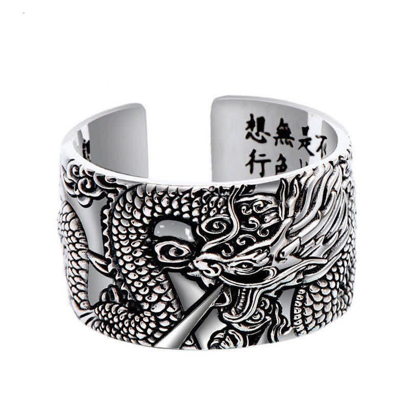 KarmaRipple's 999 Sterling Silver Dragon Carved Pattern Protection Success Ring p9