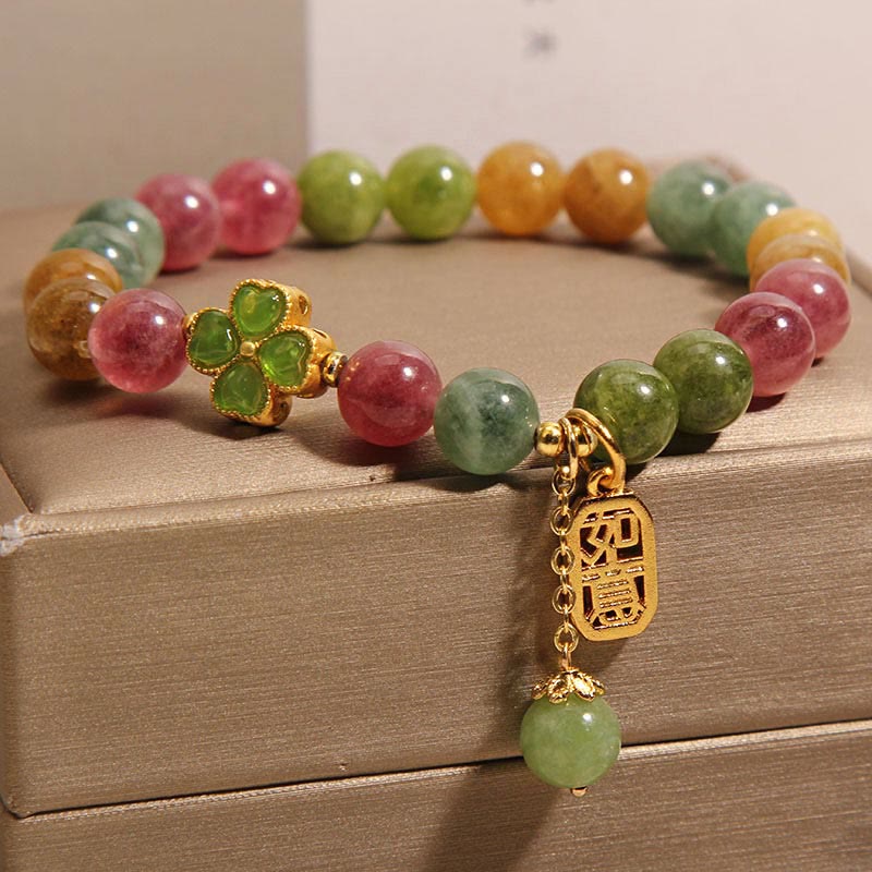 KarmaRipple's Tourmaline Jade Colorful Four-leaf Clover Positive Bracelet p2