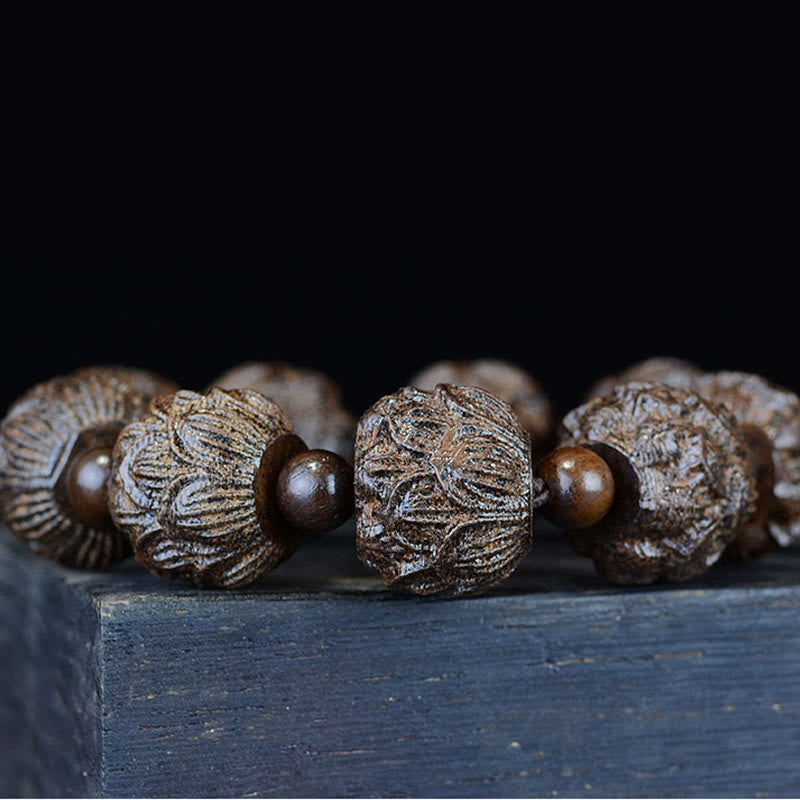 KarmaRipple's Ebony Wood Eighteen Arhats Lotus Dragon Engraved Balance Bracelet p6