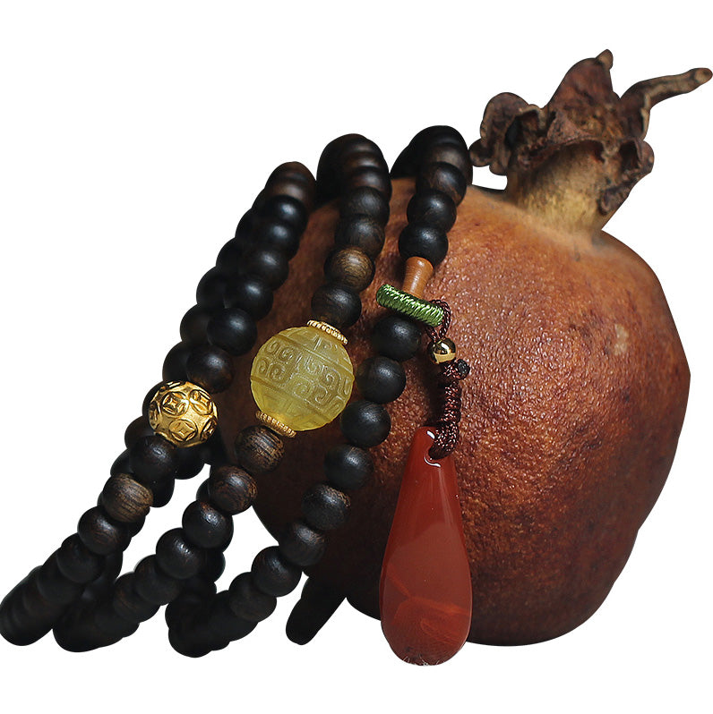 KarmaRipple's 999 Gold Nha Trang Heiqinan Agarwood Amber Red Agate Strength Meditation Bracelet p17