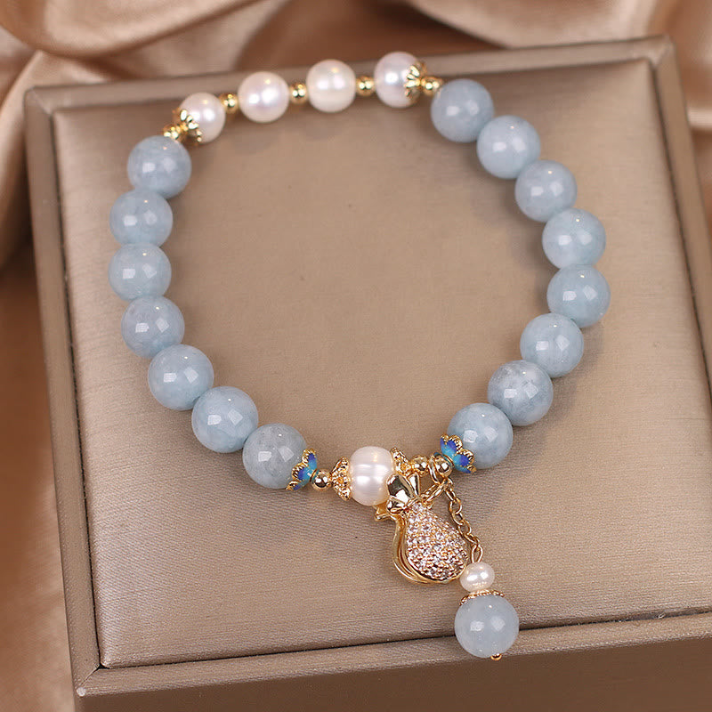 KarmaRipple's Aquamarine Pearl Fortune Money Bag Talisman Bracelet p2