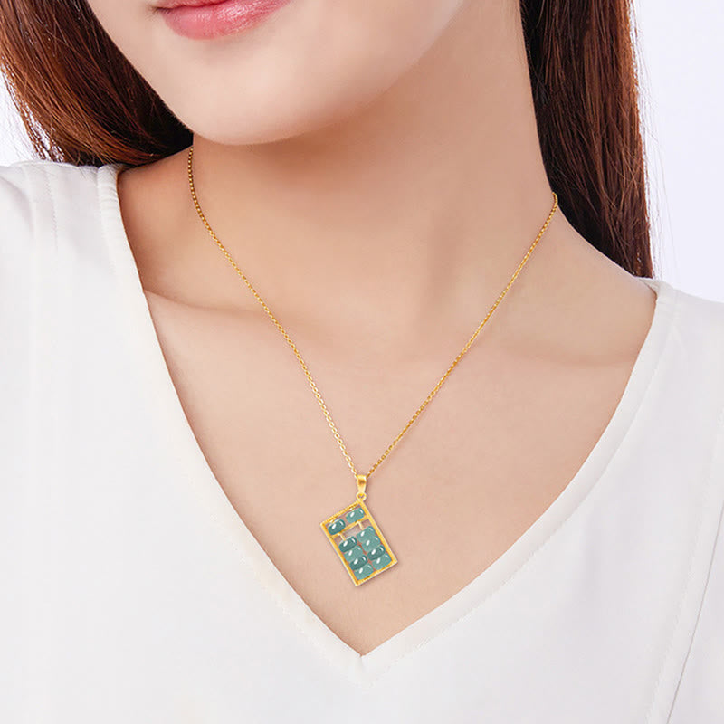 KarmaRipple's 925 Sterling Silver Authentic Jade Abacus Pattern Abundance Pendant Necklace p7