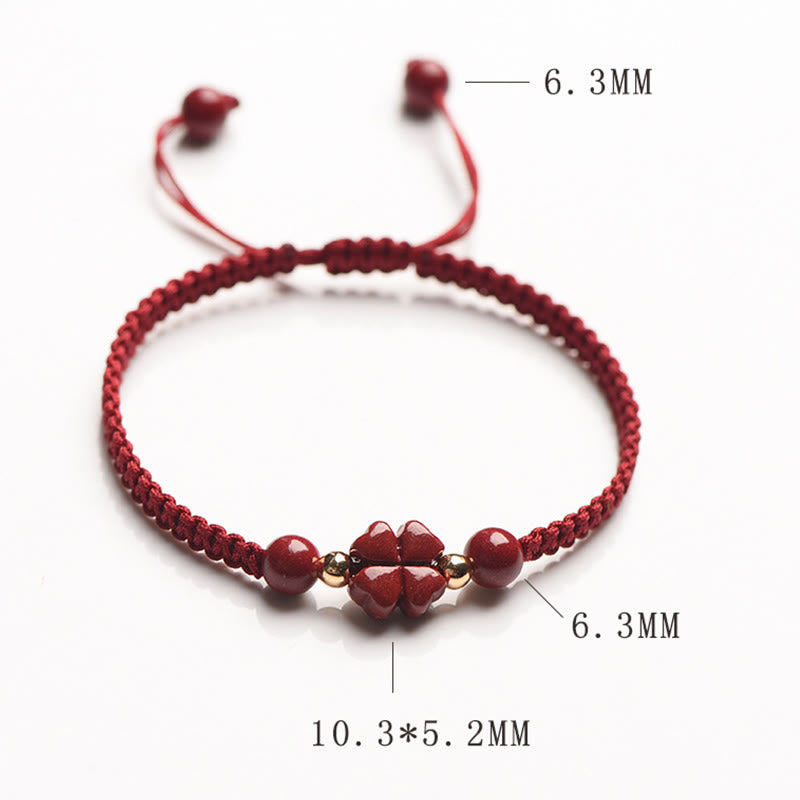 KarmaRipple's Four Leaf Clover Five-petal Flower Cinnabar Blessing Red String Bracelet p14
