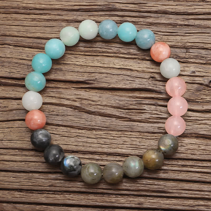 KarmaRipple's 108 Mala Beadwork Amazonite Black Glitter Stone'sitive Tassel Bracelet ( p12