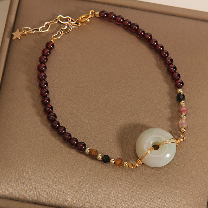 KarmaRipple's Garnet Jade Bead Peace Buckle Protection Bracelet p8