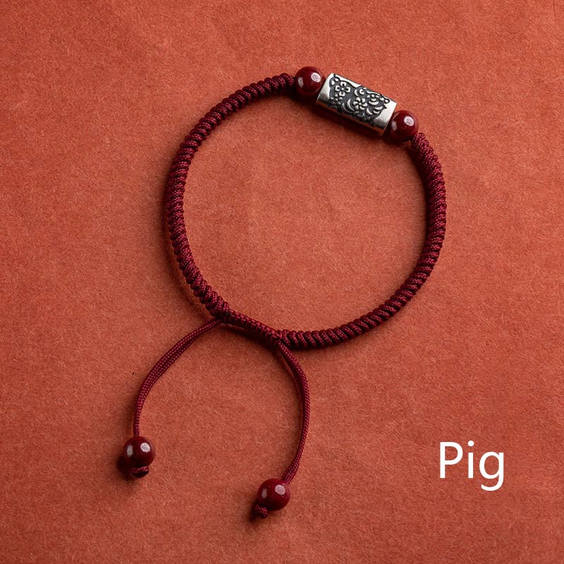 KarmaRipple's 925 Sterling Silver 12 Chinese Zodiac Cinnabar String Bracelet p47
