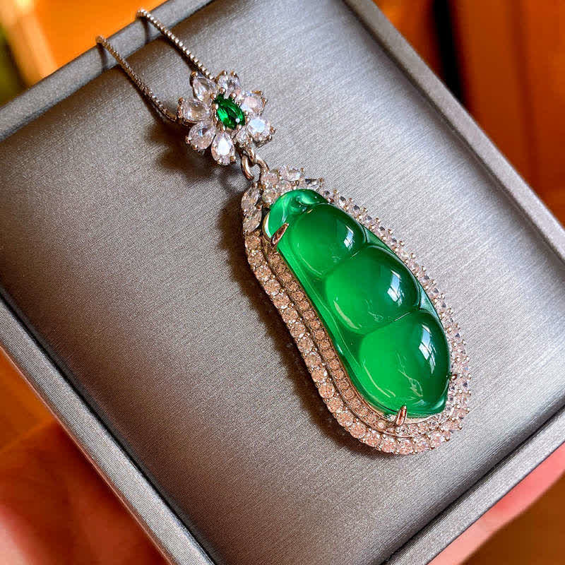 KarmaRipple's Fortune Bean Cyan Jade Fortune Pendant Necklace p1