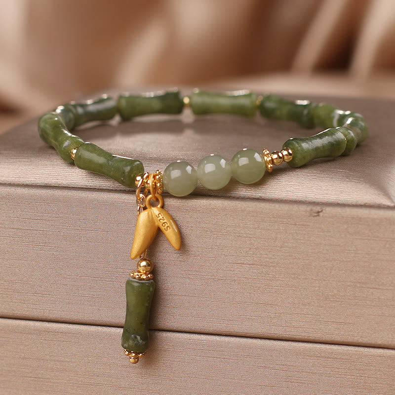 KarmaRipple's Green Bamboo Jade Leaf Pattern Wealth Fortune Bracelet p7