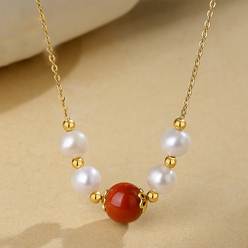 KarmaRipple's 925 Sterling Silver Pearl Cinnabar Sincerity Balancing Bead Chain Pendant Necklace p1