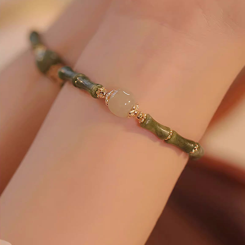 KarmaRipple's 14K Bronze Plated Peridot Hetian Jade Bamboo Pattern Fortune Bracelet p13