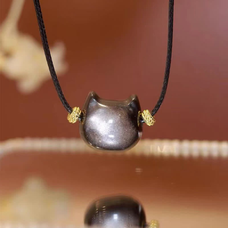 KarmaRipple's Gold Sheen Obsidian Silver Sheen Obsidian Lovely Paw Fortunate Cat Protection Bracelet p10