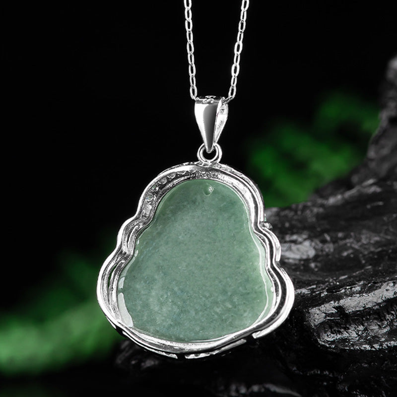 KarmaRipple's 925 Sterling Silver Laughing Buddha Jade Abundance Pendant Chain Necklace p9
