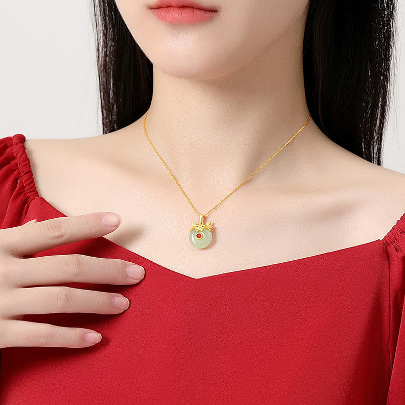 KarmaRipple's 925 Sterling Silver Hetian Jade Chinese Zodiac Year of the Dragon Red Agate Fortune Protection Pendant Necklace ( p19