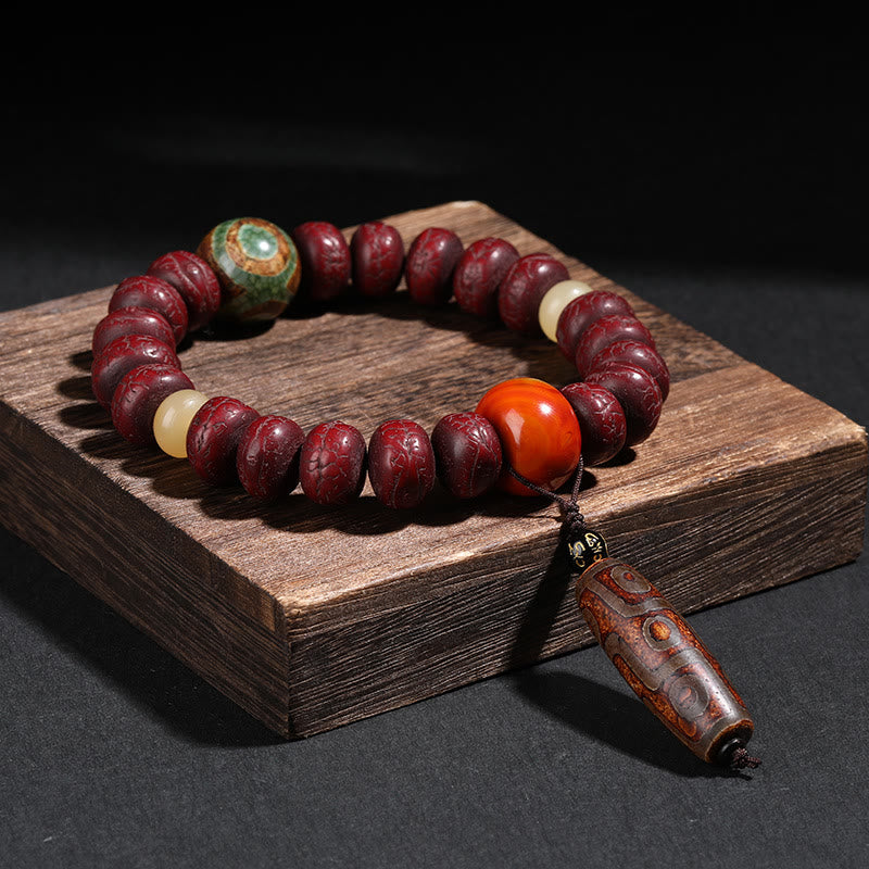 KarmaRipple's Tibet Bodhi Seed Dzi Bead Dancing Lion Fortune Bracelet Wrist Mala p1