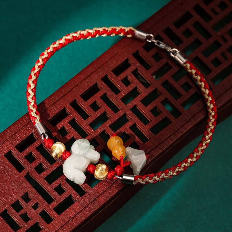 KarmaRipple's Chinese Zodiac Jade Prosperity Red String Bracelet Anklet p30