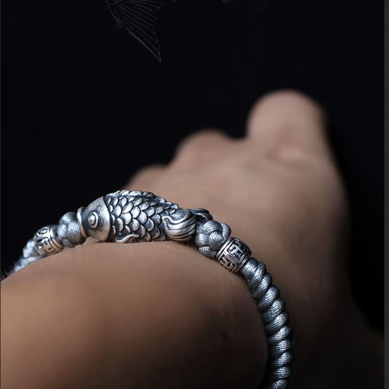 KarmaRipple's Silver Fortune Koi Fish Woven String Bracelet p13