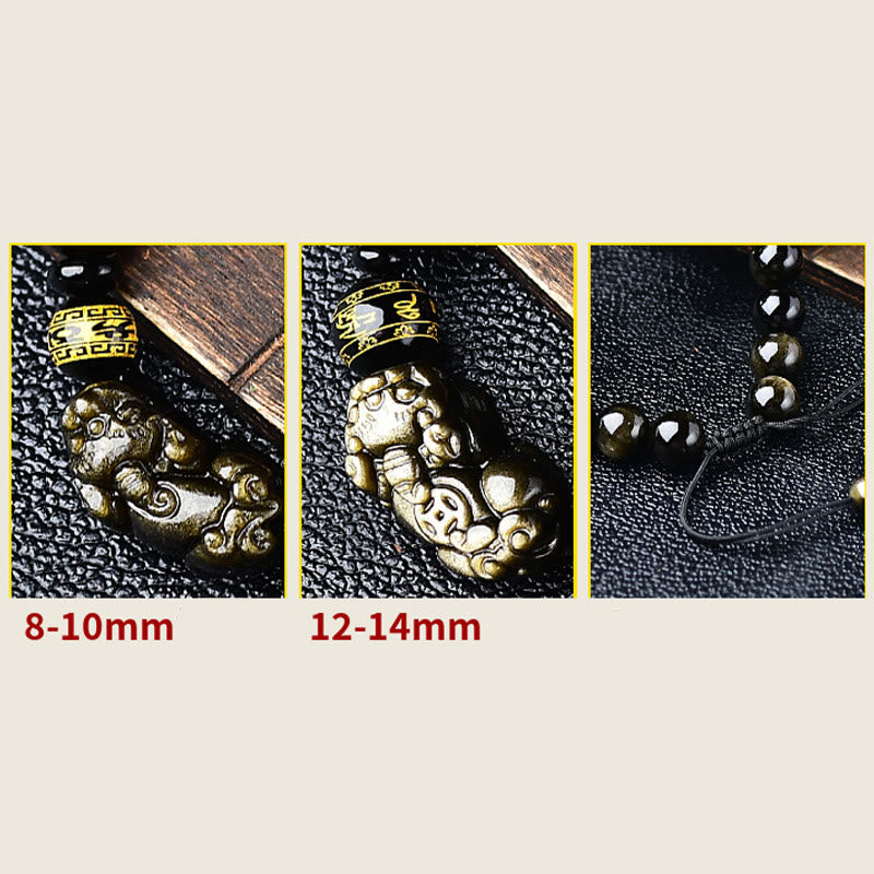 KarmaRipple's Authentic Gold Sheen Obsidian PiXiu Om Mani Padme Hum Wealth Woven Bracelet p14