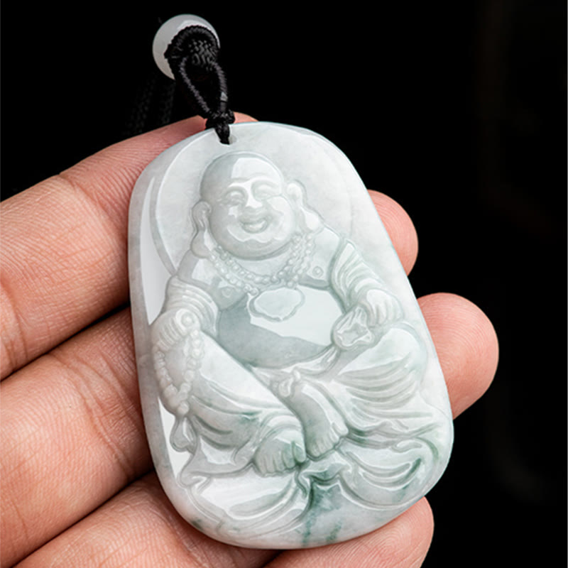 KarmaRipple's Authentic Jade Laughing Buddha Maitreya Buddha Fortune String Pendant Necklace p5