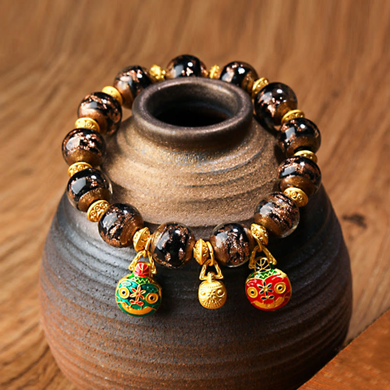 KarmaRipple's Gold Swallowing Beast Family Talisman Liuli Glass Bead Fortune Bracelet p5