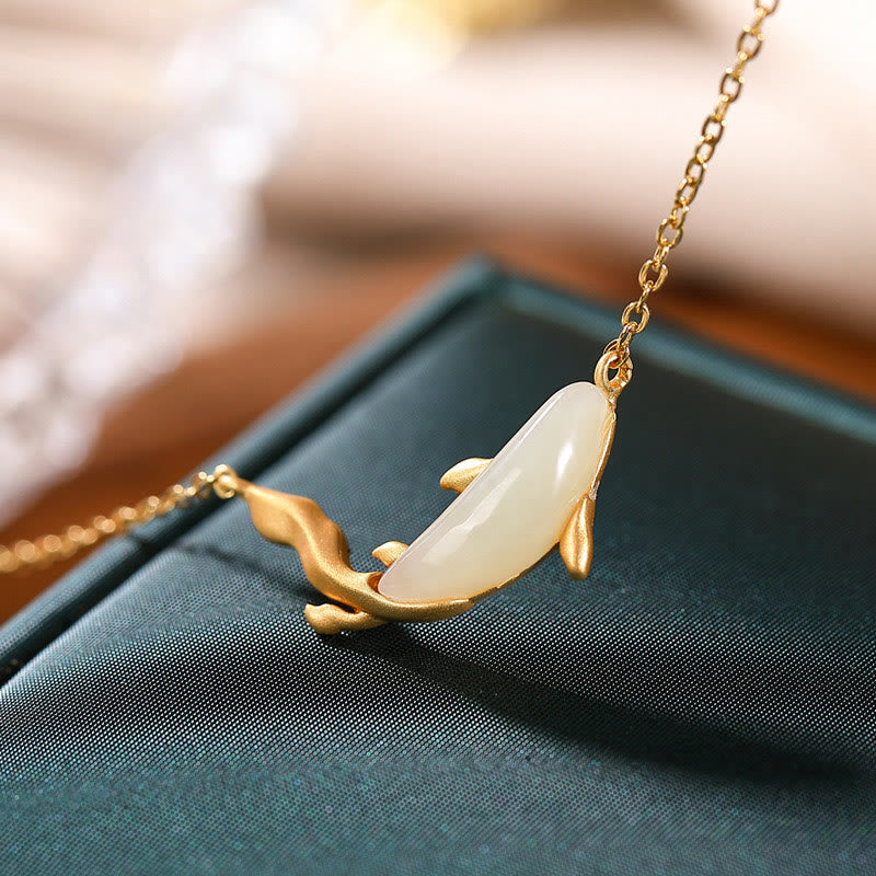 KarmaRipple's 925 Sterling Silver Ivory Jade Dolphin Fortune Pendant Necklace p6