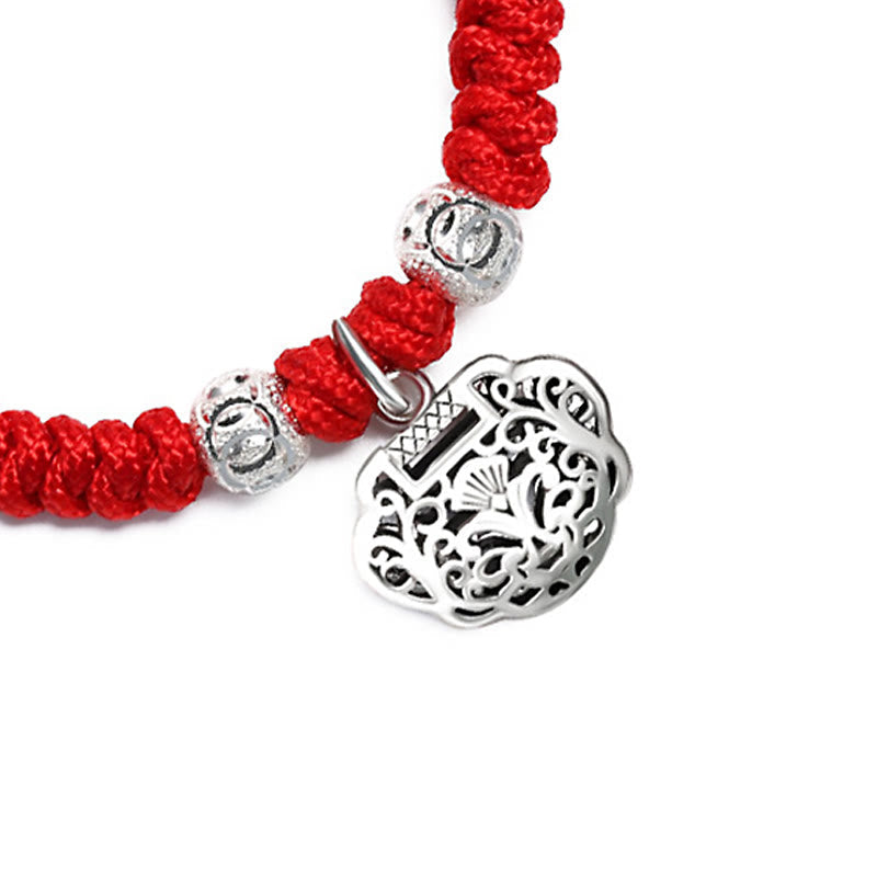 KarmaRipple's 925 Sterling Silver Chinese Lock Talisman Multicolored Red String Protection Handmade Woven Kids Bracelet p11