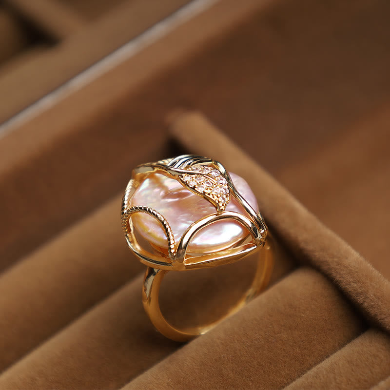 KarmaRipple's Pearl Bronze Plated Gold Flower Happiness Wealth Ring p7