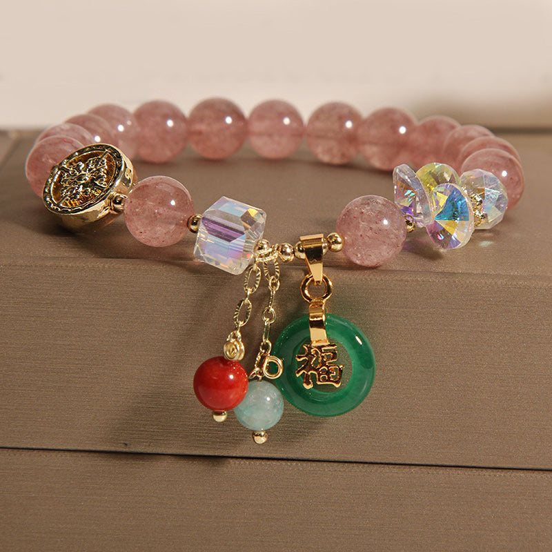 KarmaRipple's Strawberry Quartz Jade Fu Character Talisman Balancing Bracelet p15