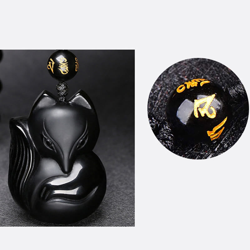 KarmaRipple's Authentic Black Obsidian Tiger Eye Ice Obsidian Fox Necklace Amulet Pendant p10
