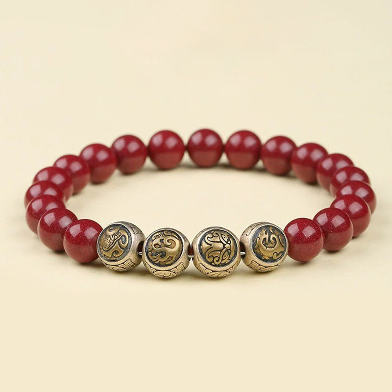 KarmaRipple's 925 Sterling Silver Authentic Cinnabar Four Beasts Blessing Bracelet p12