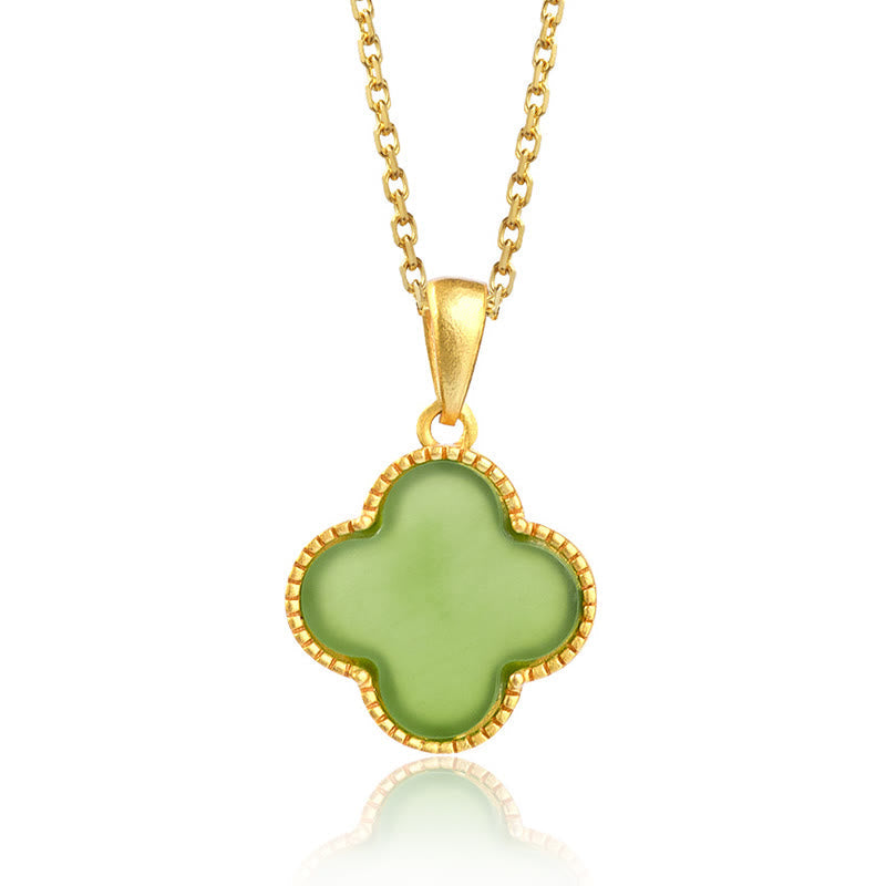 KarmaRipple's 925 Sterling Silver Authentic Hetian Jade Fortune Four Leaf Clover Pendant Necklace p5