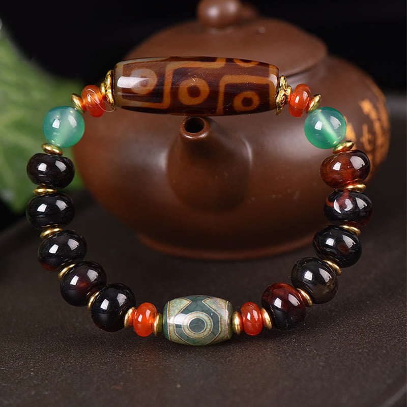 KarmaRipple's Tibetan Authentic Nine-Eye Dzi Bead Three-eyed Dzi Bead Protection Bracelet p2