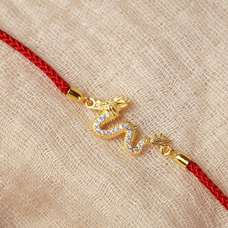 KarmaRipple's 925 Sterling Silver Year Of The Dragon Auspicious Golden Dragon Fortune Red Rope Chain Bracelet p7