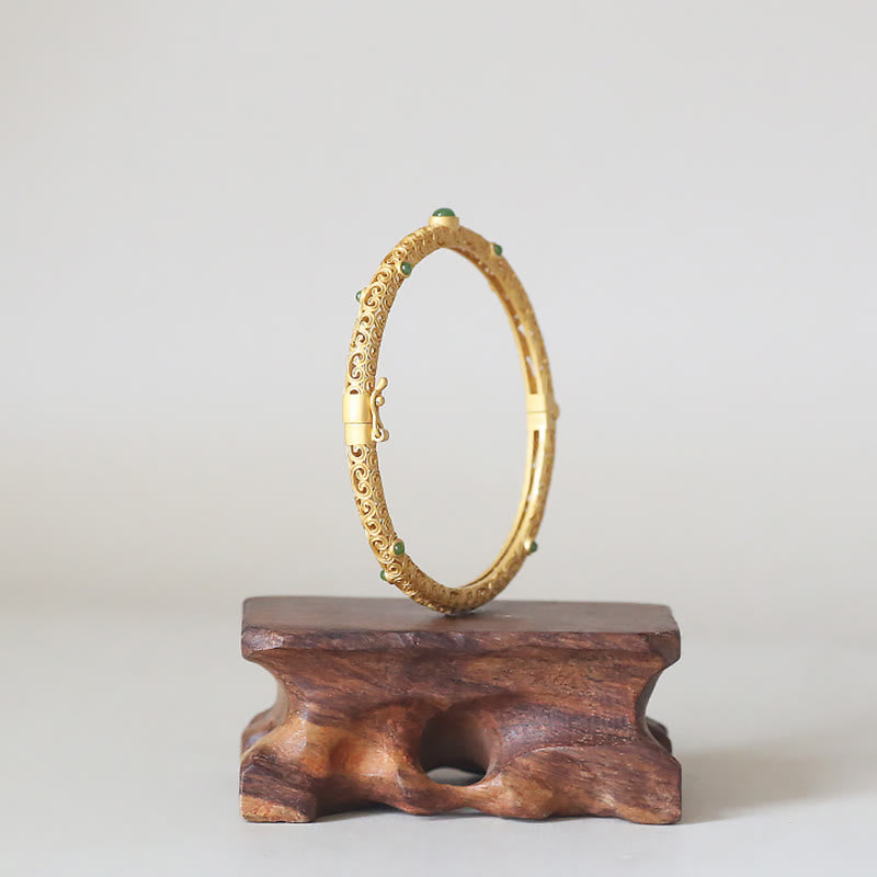 KarmaRipple's Cyan Jade Bronze Auspicious Clouds Calm Balancing Bracelet Bangle p4