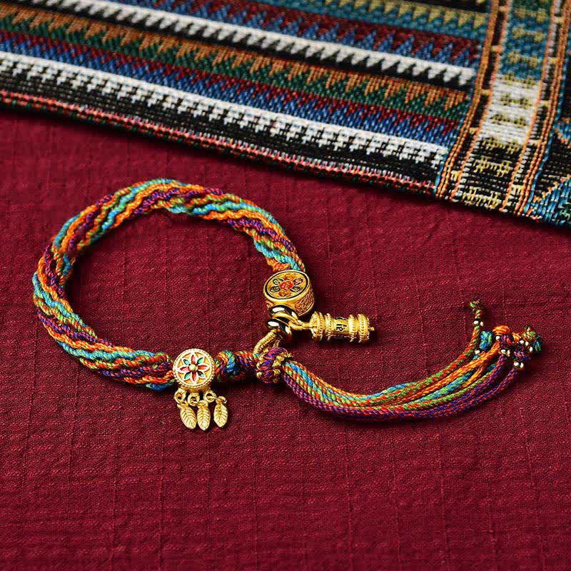 KarmaRipple's Tibetan Fortune Reincarnation Weave Prayer Wheel Dream Catcher Braid String Bracelet p1