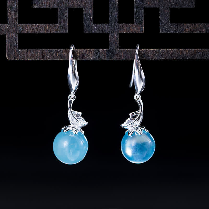 KarmaRipple's 925 Sterling Silver Authentic Aquamarine Leaf Flower Peace Earrings Pendant p18