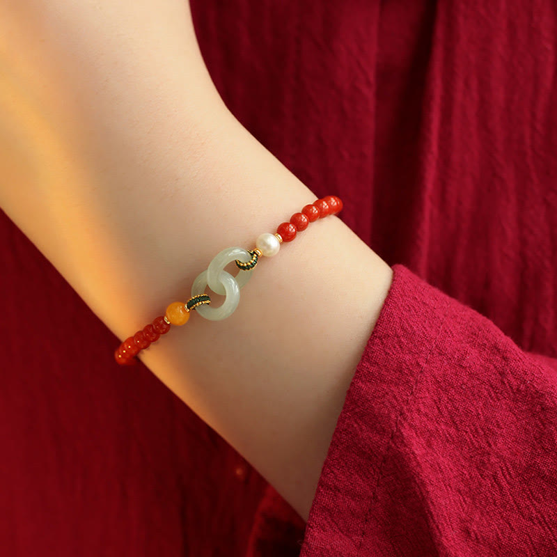 KarmaRipple's Authentic Red Agate Hetian Jade Double Peace Buckle Confidence Bracelet p7