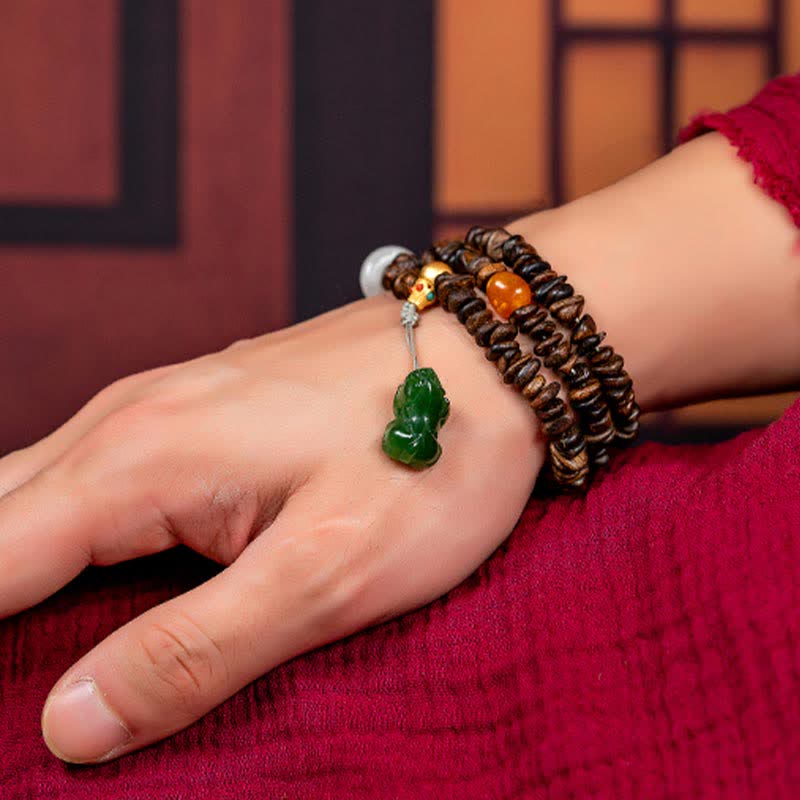 KarmaRipple's 108 Mala Beadwork 925 Sterling Silver Brunei Agarwood Red Agate PiXiu Hetian Jade Peace Strength Bracelet p21
