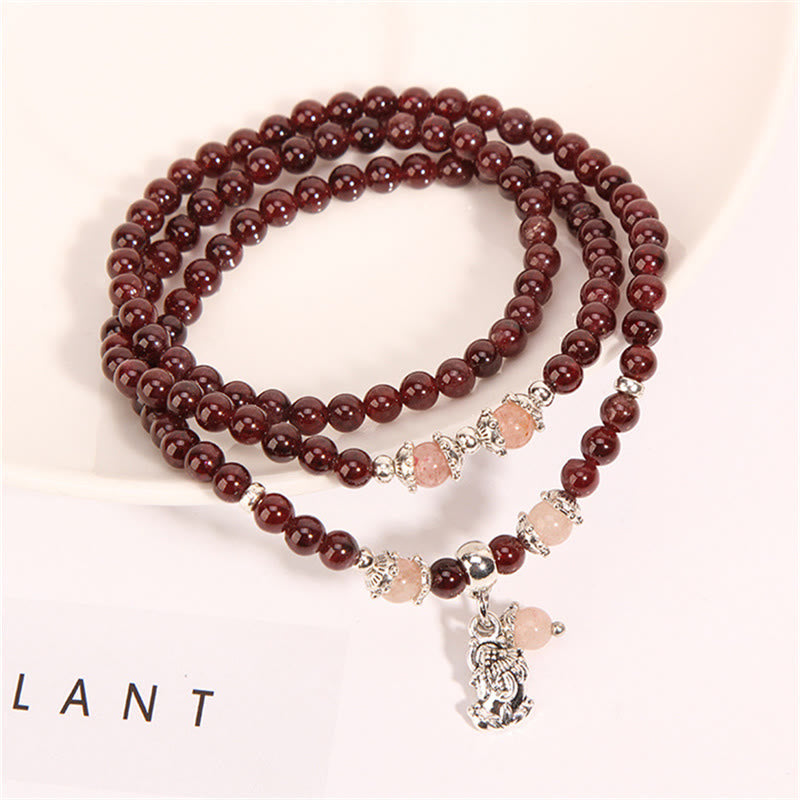 KarmaRipple's Authentic Garnet Strawberry Quartz Green Beans PiXiu Protection Triple Wrap Bracelet p2