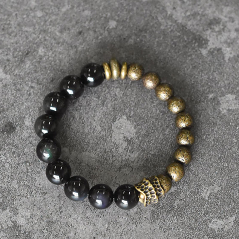 KarmaRipple's Rainbow Obsidian Bronze Bead Positive Transformation Bracelet p3