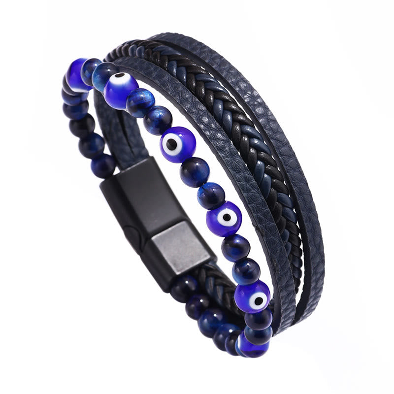 KarmaRipple's Evil Eye Tiger Eye Protection Beaded Multilayered Woven Bracelet p5